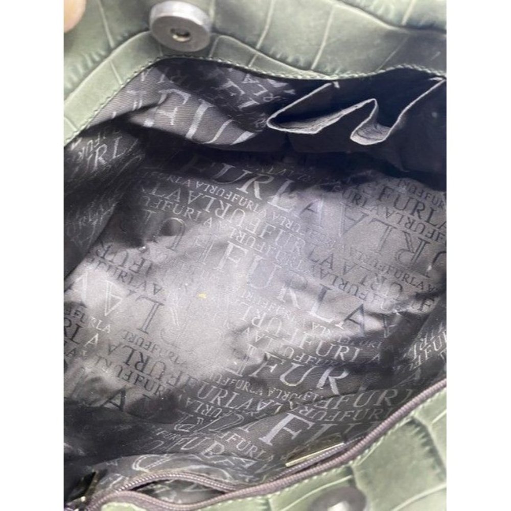 Furla Croco Embossed Bowler Green Leather Shoulder Bag - Picture 8 of 8